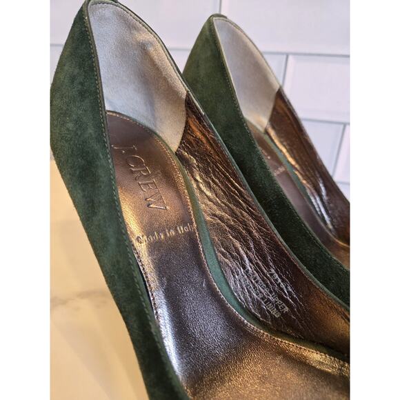 J.Crew VTG Classic Green Suede Peep Toe Heels Bow Accent Made In Italy | 7.5 - Picture 14 of 16